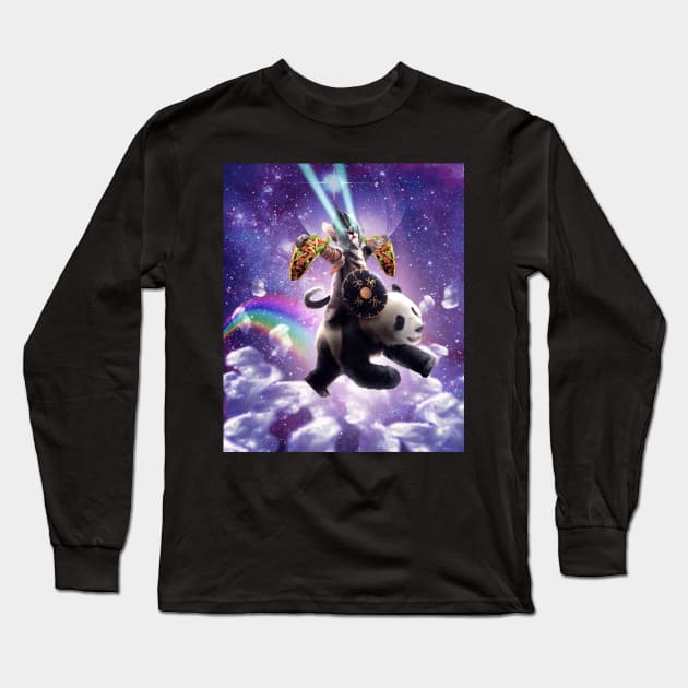 Lazer Warrior Space Cat Riding Panda With Taco Long Sleeve T-Shirt by Random Galaxy